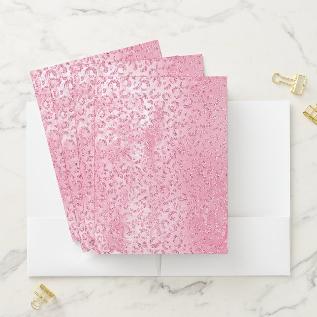 Pretty Girly Sugar Pink Glitter Leopard Pocket Folder (In Situ)