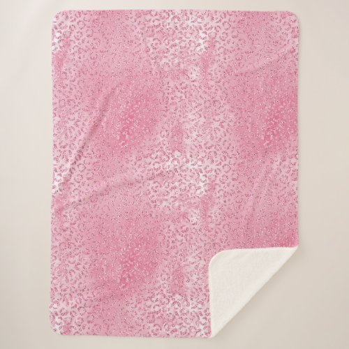 Pretty Girly Sugar Pink Glitter Leopard Sherpa Blanket