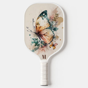 Pretty Girly Watercolor Vintage Brown Butterfly Pickleball Paddle