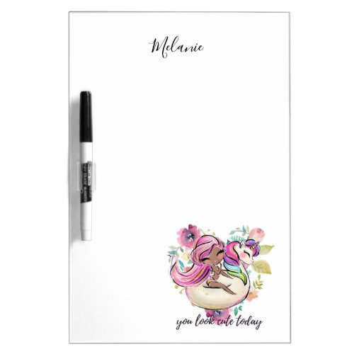 Pretty Girly YOU LOOK CUTE TODAY Unicorn Pink Dry Erase Board