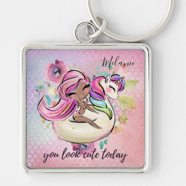 Pretty Girly YOU LOOK CUTE TODAY Unicorn Pink Keychain (Front)