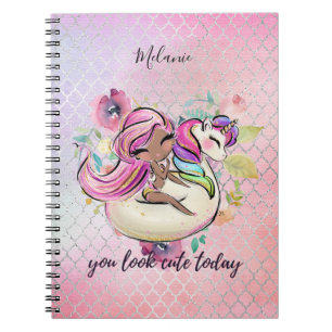 Pretty Girly YOU LOOK CUTE TODAY Unicorn Pink Notebook
