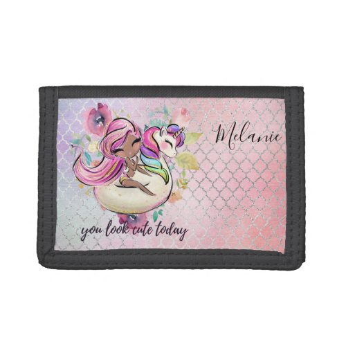 Pretty Girly YOU LOOK CUTE TODAY Unicorn Pink Trifold Wallet
