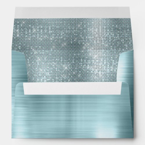 Pretty Glam Aqua Blue Glitzy Silver Sparkle Envelope