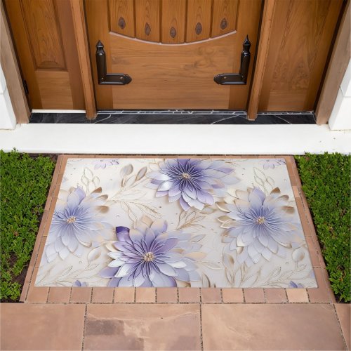 Pretty Glam Gold Purple Pearl White Floral Doormat