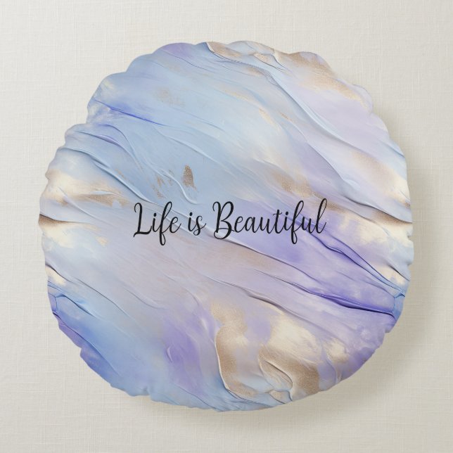 Pretty Glam Gold Purple Pearl White Flowers Round Pillow (Front)