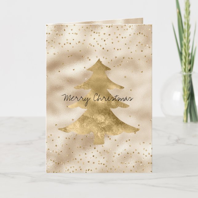 Pretty Glam Gold Sparkle Dots Christmas Tree       Card (Front)