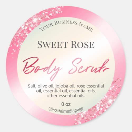 Pretty Glam Pink Glitter Body Scrub Labels