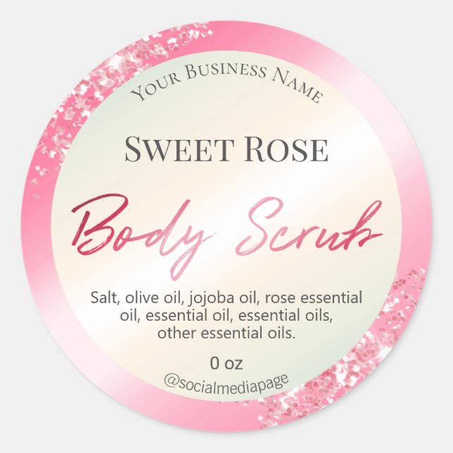 Pretty Glam Pink Glitter Body Scrub Labels (Front)