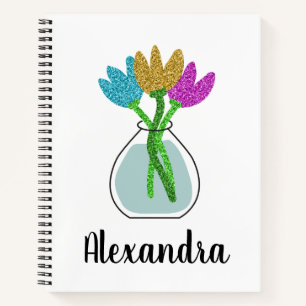 Pretty Glitter Flowers Personalized  Notebook