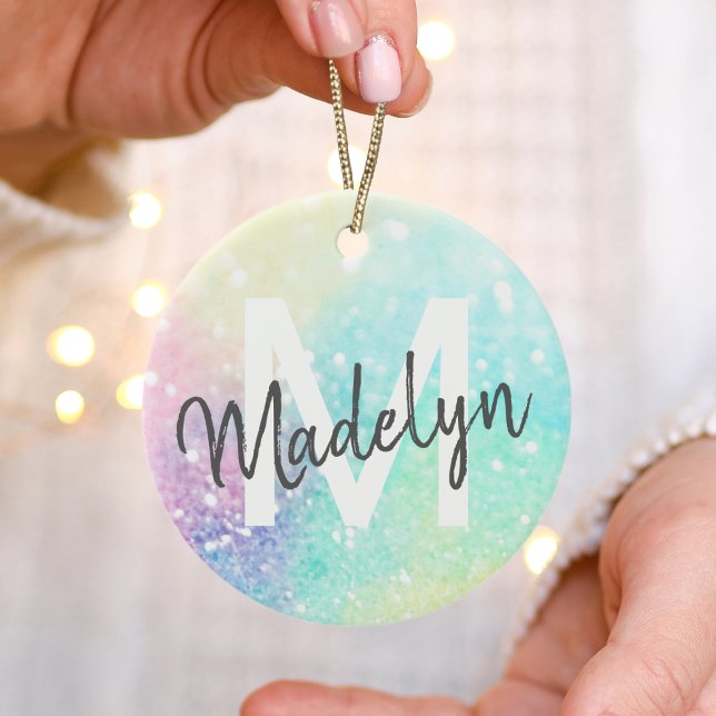 Pretty Glitter Holographic Iridescent Girly Ceramic Ornament (Creator Uploaded)