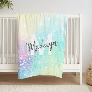Pretty Glitter Holographic Iridescent Girly Fleece Blanket