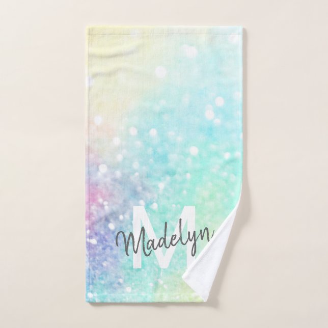 Pretty Glitter Holographic Iridescent Girly Hand Towel (Hand Towel)