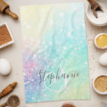 Pretty Glitter Holographic Iridescent Girly Kitchen Towel<br><div class="desc">A trendy pretty chic bokeh glitter background in beautiful pastel colors. You can easily personalize with your custom monogram and/or name.</div>