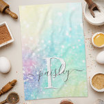 Pretty Glitter Holographic Iridescent Girly Kitchen Towel<br><div class="desc">A trendy pretty chic bokeh glitter background in beautiful pastel colors. You can easily personalize with your custom monogram and/or name.</div>