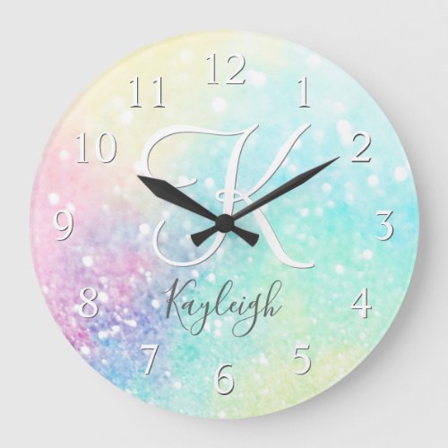 Pretty Glitter Holographic Iridescent Girly Large Clock