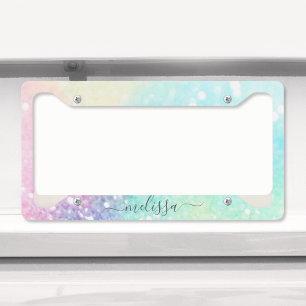 Pretty Glitter Holographic Iridescent Girly License Plate Frame