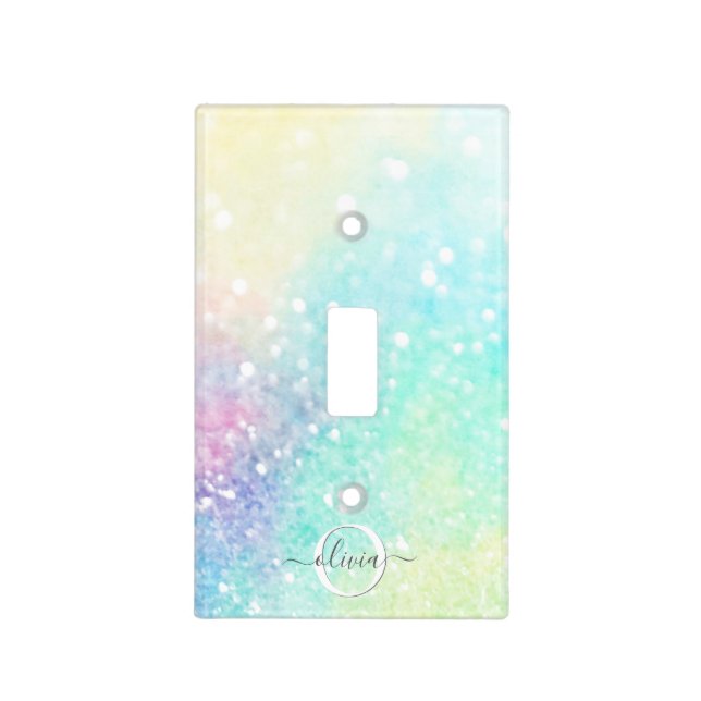Pretty Glitter Holographic Iridescent Girly Light Switch Cover (Front)