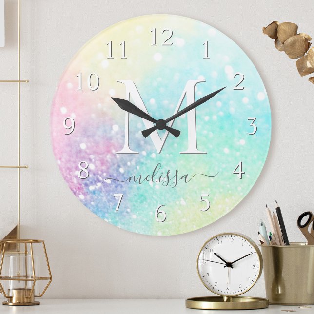 Pretty Glitter Holographic Iridescent Girly Round Clock (Creator Uploaded)