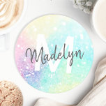 Pretty Glitter Holographic Iridescent Girly Round Paper Coaster<br><div class="desc">A trendy pretty chic bokeh glitter background in beautiful pastel colors. You can easily personalize with your custom monogram and/or name.</div>