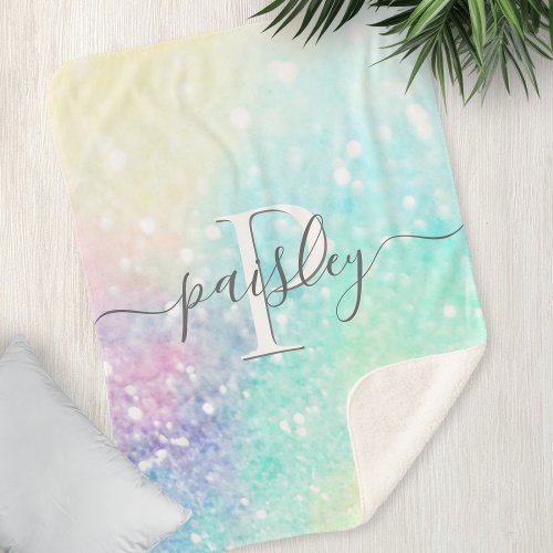 Pretty Glitter Holographic Iridescent Girly Sherpa Blanket