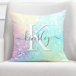 Pretty Glitter Holographic Iridescent Girly Throw Pillow<br><div class="desc">A trendy pretty chic bokeh glitter background in beautiful pastel colors. You can easily personalize with your custom monogram and/or name.</div>