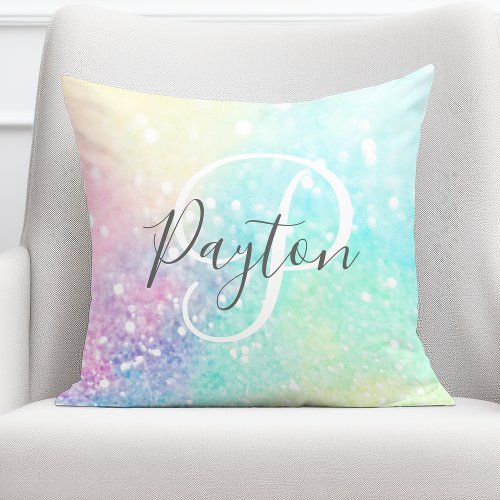 Pretty Glitter Holographic Iridescent Girly Throw Pillow
