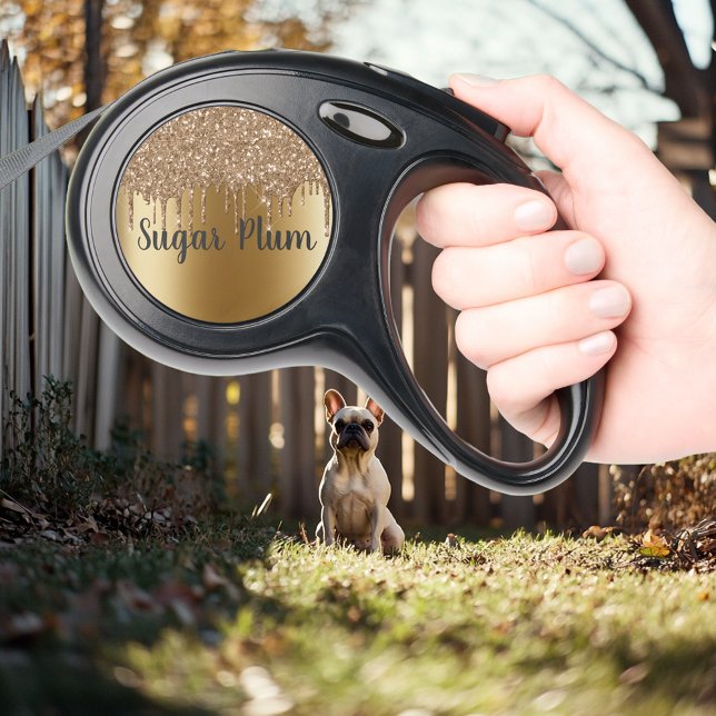 Pretty Glitter look Gold  Drips Pet Dog Retractable Pet Leash (Creator Uploaded)