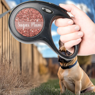 Pretty Glitter Look Pet Dog Rose Gold Retractable Pet Leash