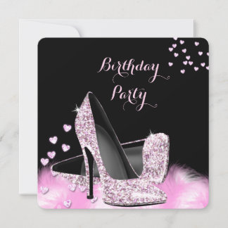 Pretty Glitter Pink High Heels Birthday Party Invitation