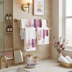 Pretty glitter smear personalized bath towel set