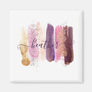Pretty glitter smear personalized magnet