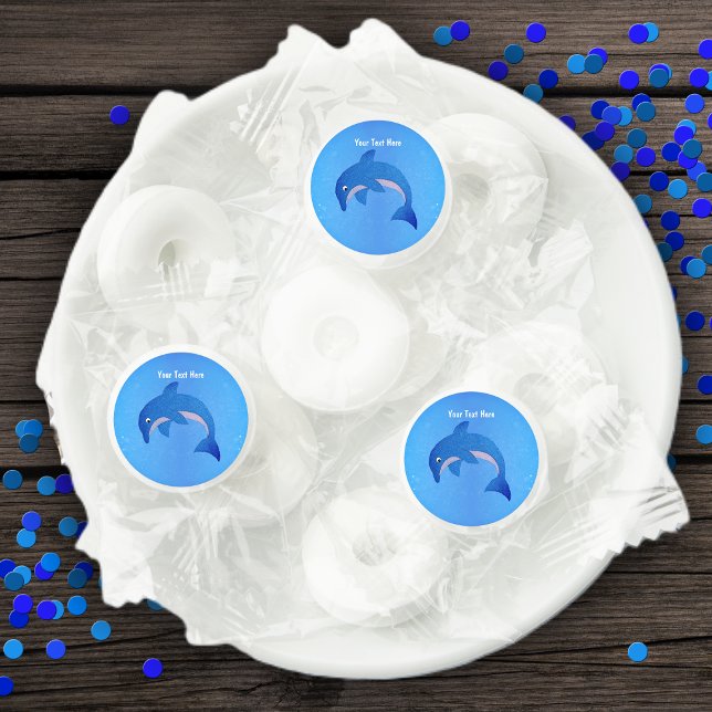 Pretty Glittery blue white Jumping Dolphin  Life Saver® Mints (Jumping dolphin vibrant shades of sparkle blue on blue water background on candy mint label favors.)