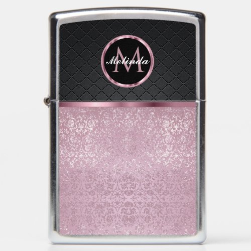 Pretty Glittery Pink and Black _ Personalized Zippo Lighter