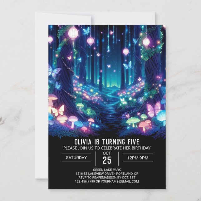 Pretty Glowing Woodland Digital Birthday Invitation (Front)