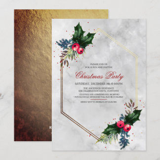 Pretty Gold and Marble Geometric Christmas Party Invitation