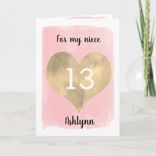 Pretty Gold and Pink 13th Birthday Niece Card