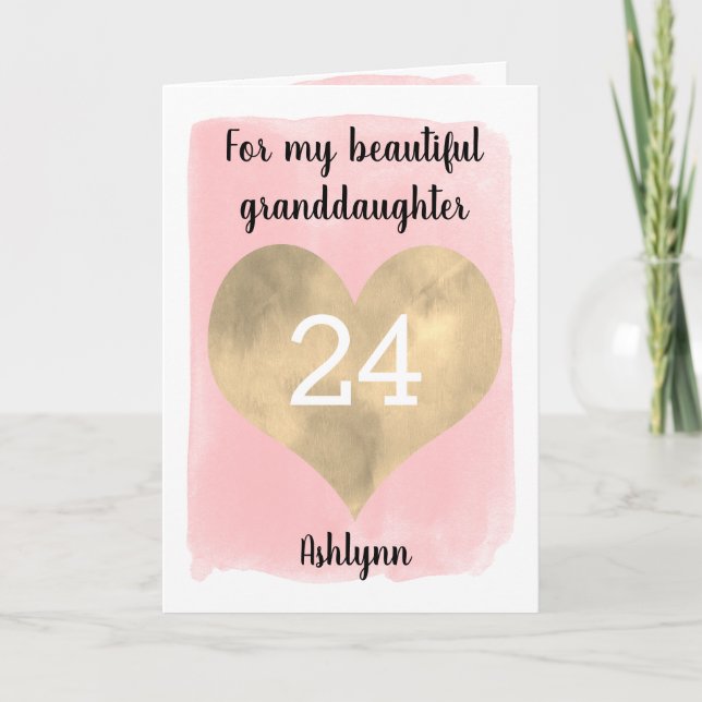 Pretty Gold and Pink 24th Birthday Card (Front)