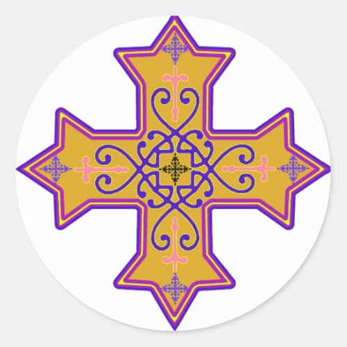 Pretty Gold and Pink Coptic Cross Classic Round Sticker