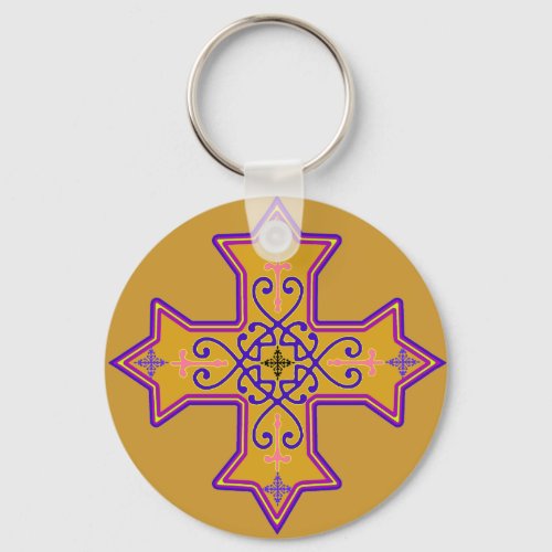 Pretty Gold and Pink Coptic Cross Keychain