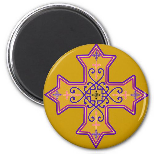 Pretty Gold and Pink Coptic Cross Magnet