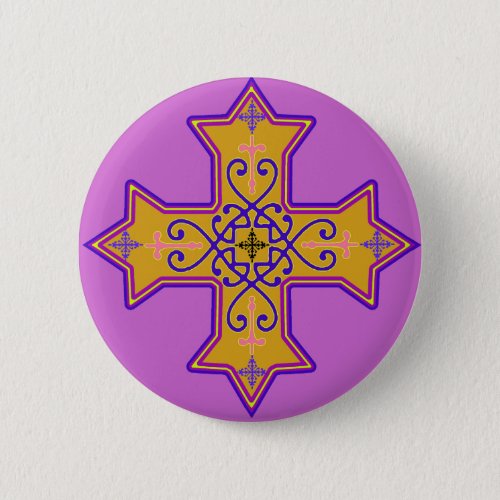Pretty Gold and Pink Coptic Cross Pinback Button