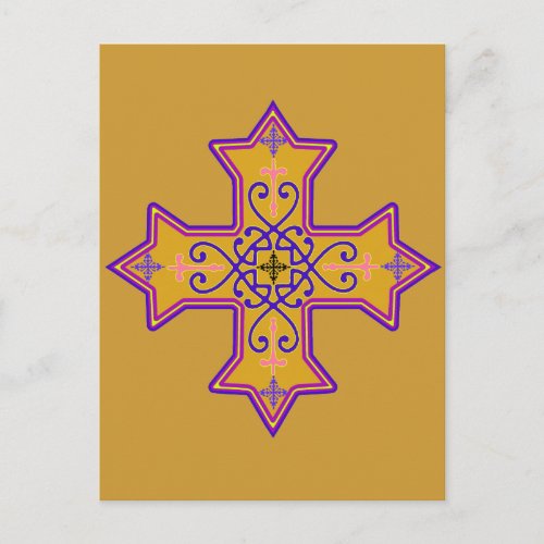 Pretty Gold and Pink Coptic Cross Postcard