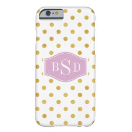 Pretty gold and white polka dots patterns monogram barely there iPhone 6 case