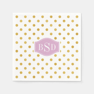 Pretty gold and white polka dots patterns monogram napkins