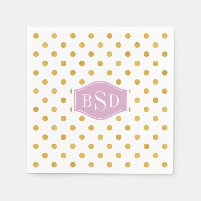 Pretty gold and white polka dots patterns monogram napkins (Front)