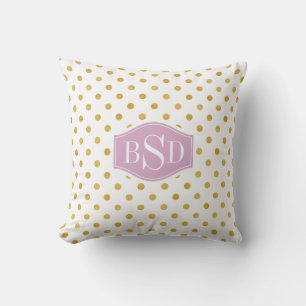 Pretty gold and white polka dots patterns monogram throw pillow