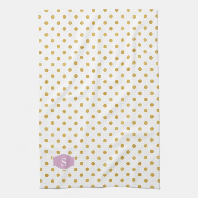 Pretty gold and white polka dots patterns monogram towel (Vertical)