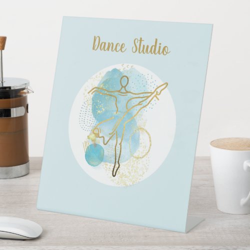 Pretty Gold Ballerina Watercolor Abstract Custom Pedestal Sign