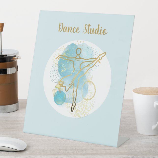 Pretty Gold Ballerina Watercolor Abstract Custom Pedestal Sign (In SItu)